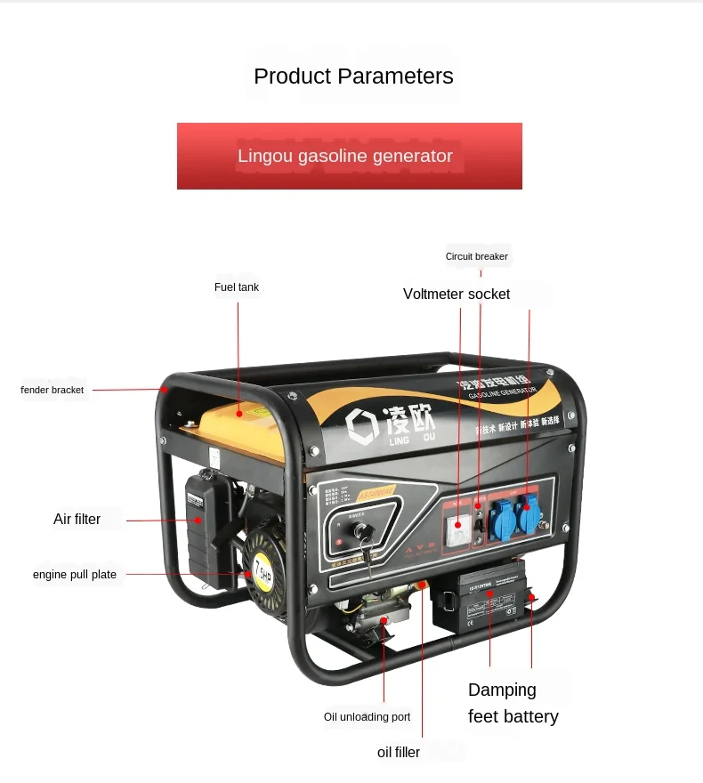 Gerador de Gasolina Mudo ao ar v e 380 mão Casa Pequena Monofásica v 5 kw Trifásico Livre 220 Geradores à gasolina