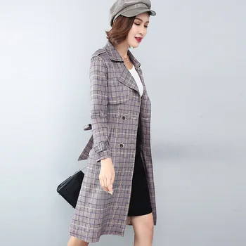 

Double-breasted plaid plaid jacket women's 2019 spring and autumn long windbreaker was thin coat tide free shipping