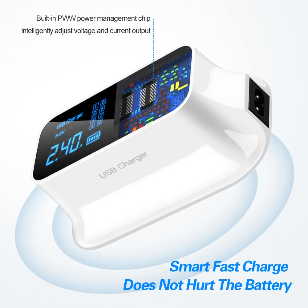 US $22.07 8 Ports QC30 Type C USB Charger For Android IPhone Adapter Phone Tablet Digital Display Fast Charger For Xiaomi Huawei Samsung