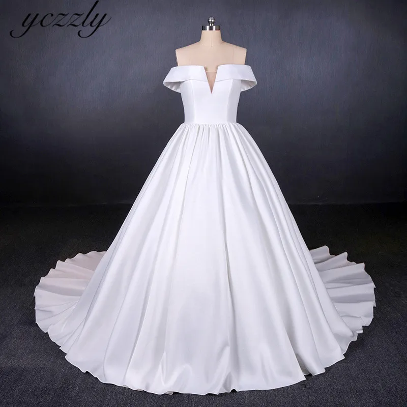 Abiti Da Sposa простое бальное платье с открытыми плечами сатиновое свадебное платье плюс размер Королевское свадебное платье принцессы длинное свадебное платье