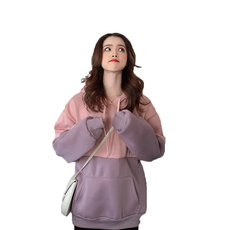 

Women's Wearhood Embroidered Clothing Plus Velvet Plus Thick Large Code Loose Hundred Set Color Sweatshirt Hoodies Women Casual