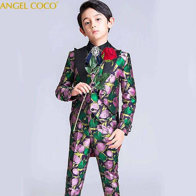 Торжественные костюмы для мальчиков на свадьбу, детский смокинг-пиджак для свадьбы, выпускной, пиджак брюки жилет, костюм из 5 предметов, Enfant Garcon Mariage