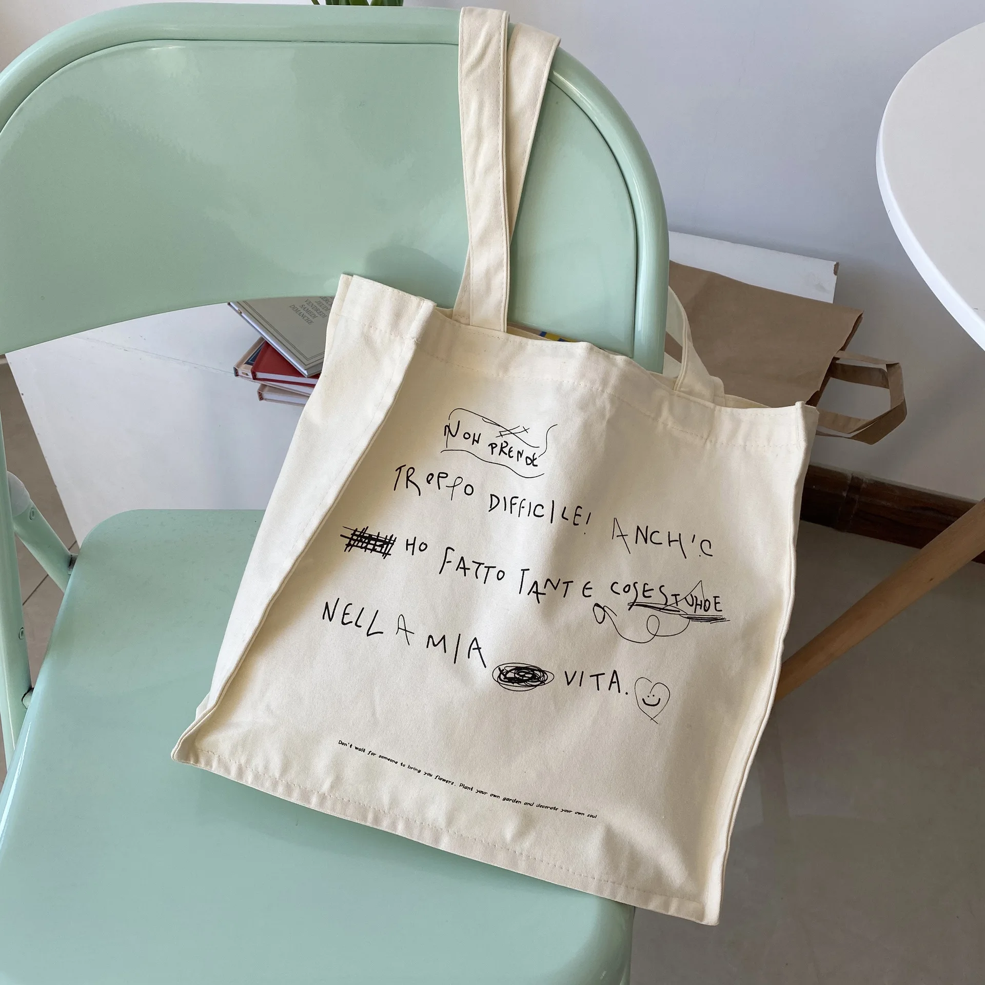 Korean Shoulder Canvas Tote Bag Letters Graffiti Print Large Shopping