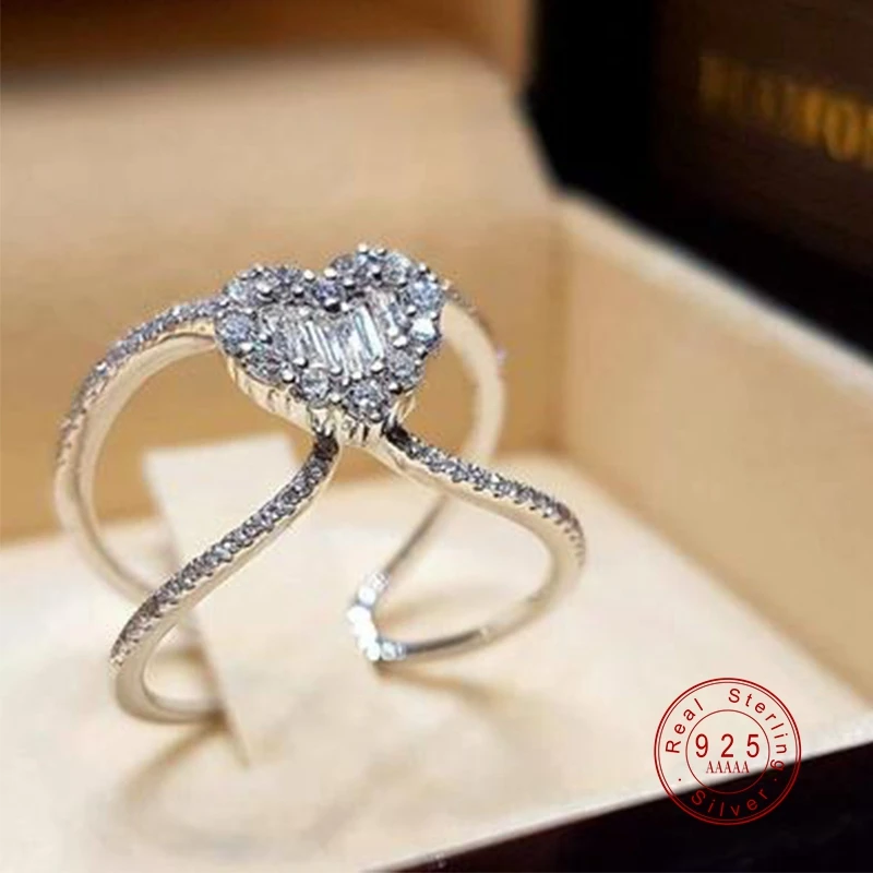 925 пробы Серебряное кольцо в форме сердца для женщин, модное обручальное кольцо с кубическим цирконием для женщин, кольцо на День святого Валентина