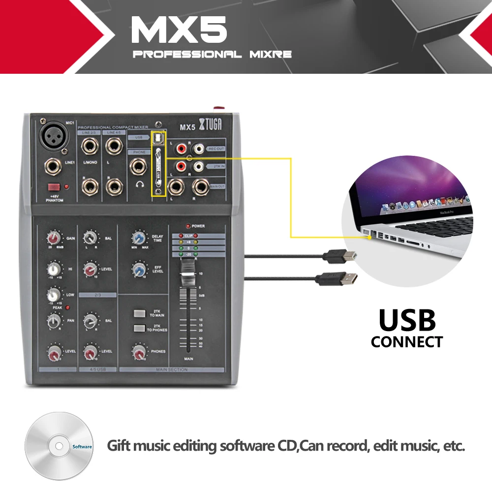 Usb микшер Профессиональный с 5 каналами звуковая консоль DJ аппарат