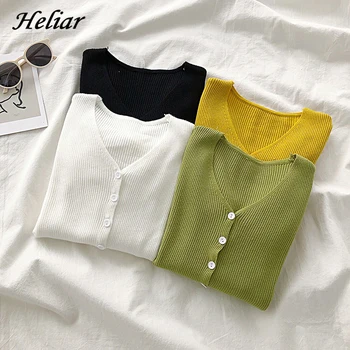 

Heliar 2019 Winter Women Knitted Cadigans Female Long Sleeve Buttoned Up Female Sweater For Women Fall V-Neck Casual Sweaters