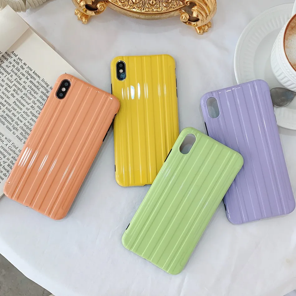 

For iPhone 7 Plus XR X XS Max Case Summer Simple Solid Color Suitcase Phone Case For iPhone 8 Plus 6 6s Soft Silicone TPU Cover