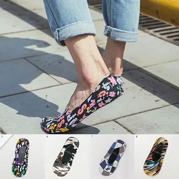 

Men's Silicone Socks Ultra-thin Invisible Print DIY Cool Punk Socks non-slip seamless Shallow Socks Slippers Short Sports Sock