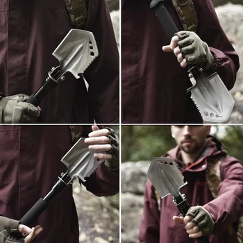 Stainless Steel Hiking Shovel Folding Outdoor Backpacking Digging Trowel with Grip Cover Outdoor Tools 3