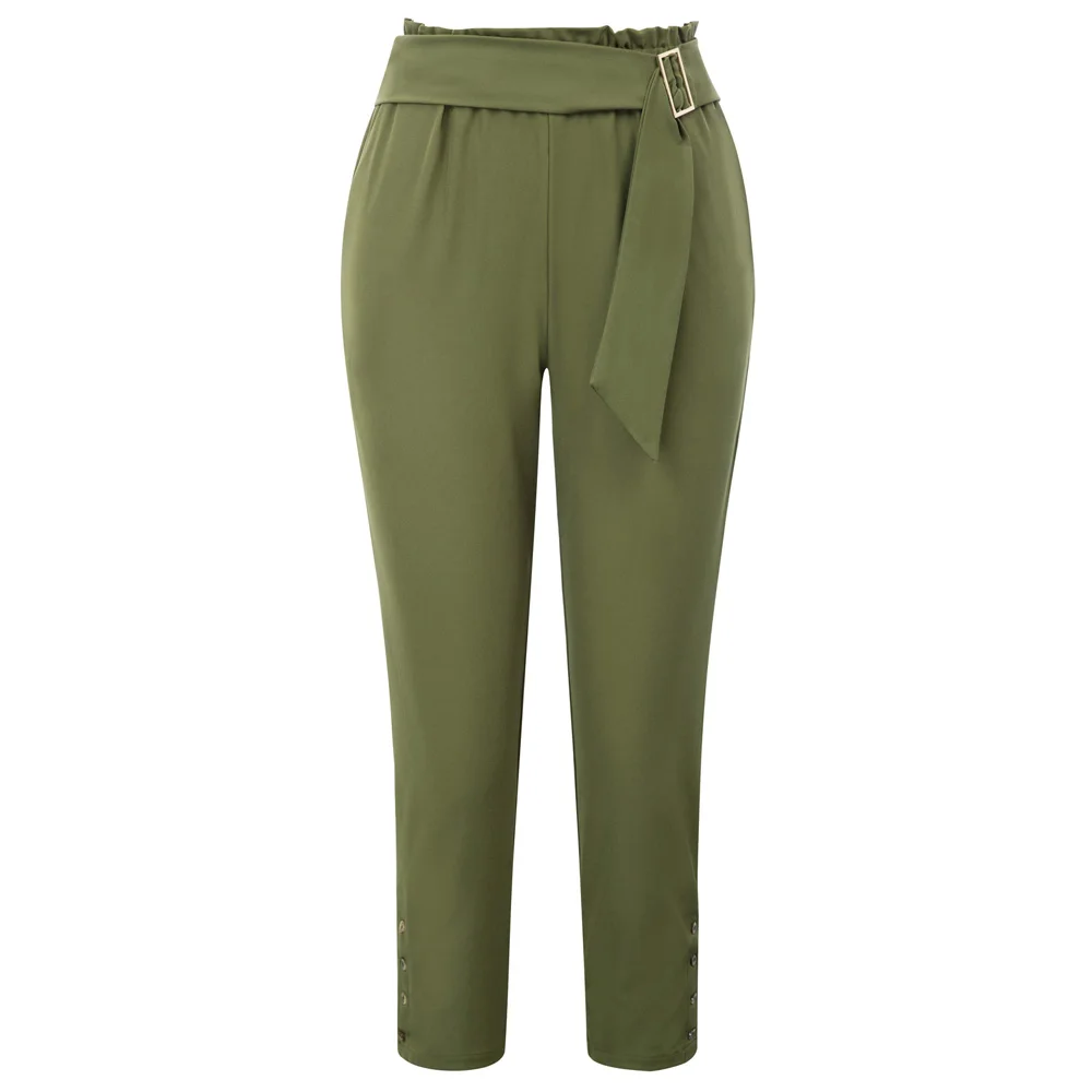 

Women pants Ankle Length Skinny pencil Pants Capri Elastic Waist Belt solid color slim office lady work OL trousers spring fall