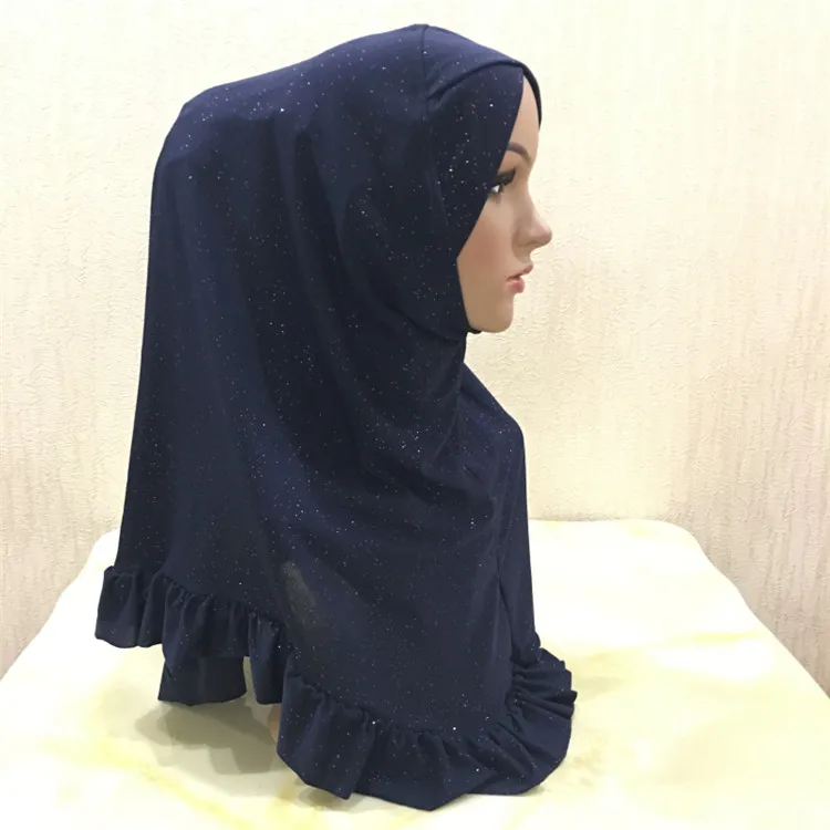 ; Роскошные блестящие женские Hijab шарф Мусульманский amira цветочные кружева леди платочная повязка на голову - Цвет: Тёмно-синий