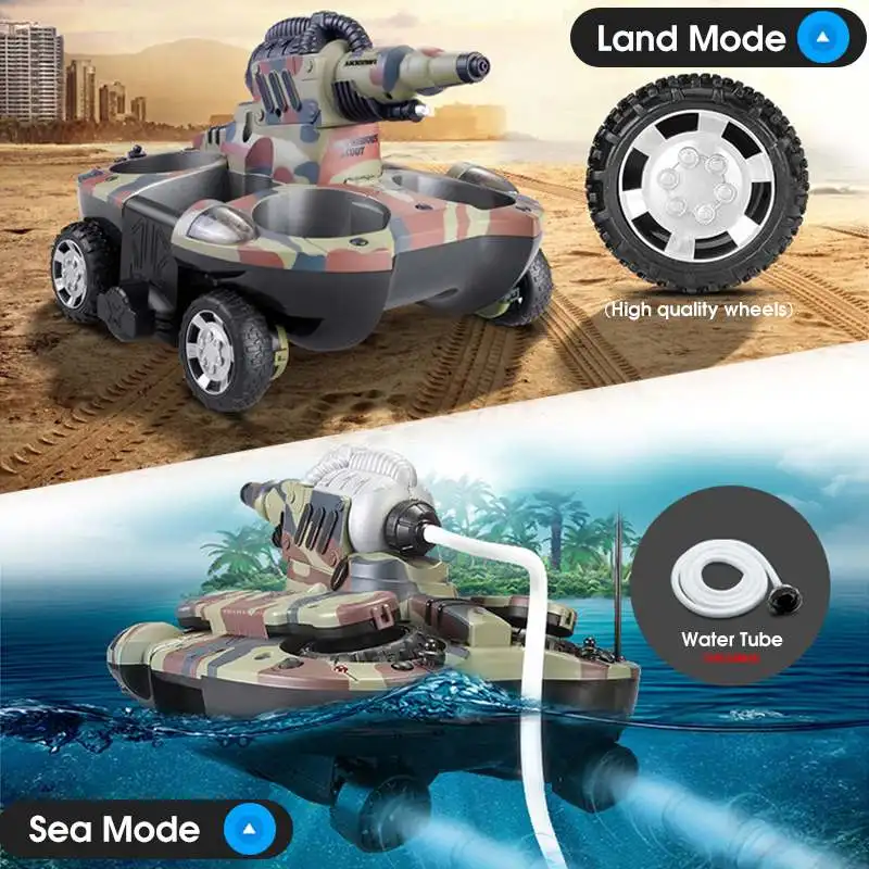 

Hot High-intensity LED Blinking 2.4 GHZ Remote Control Amphibious Tank Toys 4 WD Off-road Crawler Shockproof RC Car Gift for Kid