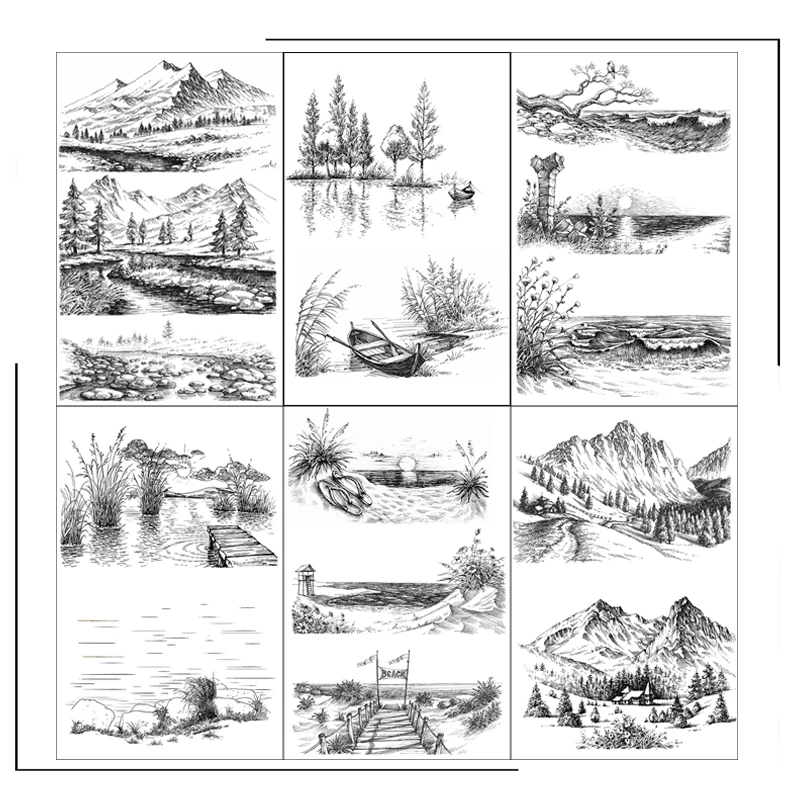 

Mountain Tree Landscape Clear Stamps Scrapbooking Crafts Decorate Photo Album Embossing Cards Making Clear Stamps New