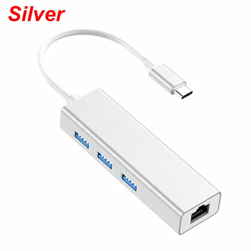 Silver Тип C к USB 3,0 концентратор RJ45 Ethernet Lan Сетевой адаптер для MacBook Pro ноутбуки A5YA - Цвет: Silver