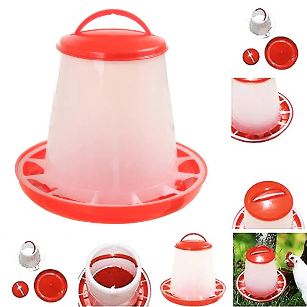 Cubo alimentador de pollos, herramienta de plástico para alimentos, comedero para gallinas, pollos, pollos, tapa con mango, suministros de alimentación de 18,5x18,5 cm