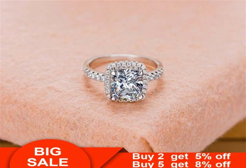 Классический 925 пробы Серебряное кольцо Подушка cut 3ct AAAAA cz Роскошные обручальные кольца для женщин Свадебные массивные вечерние ювелирные изделия