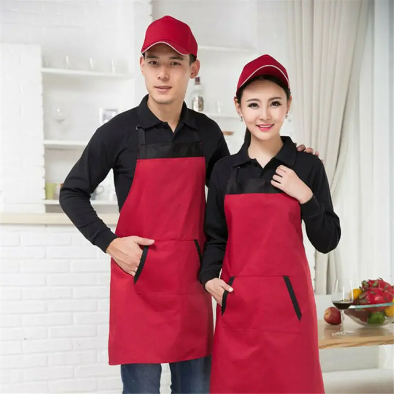 Wholesale 1PC Solid Cooking Kitchen Apron For Woman Men Chef Waiter Cafe Shop BBQ Hairdresser Aprons with Pockets Work Bibs