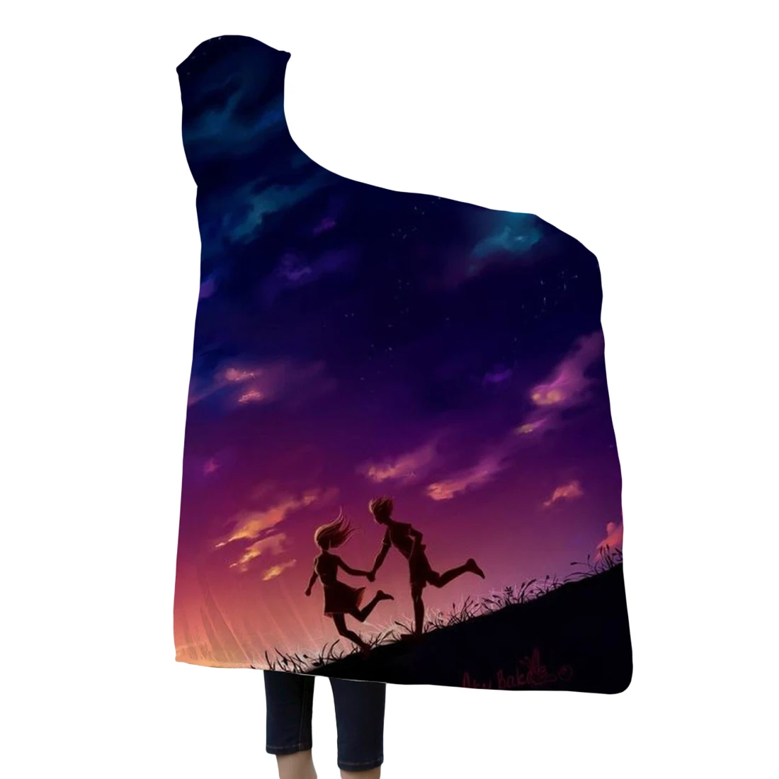 3d Print Winter Warm Sofa School Home Travel Picnic Carrying Wearable Polyester Blanket Hooded Blanket For Adult Starry Wonders