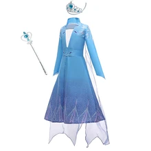 Платье принцессы Эльзы для девочек; Детский костюм для костюмированной вечеринки; костюм Снежной Королевы из 2 предметов; детская праздничная одежда для праздника, карнавала, дня рождения