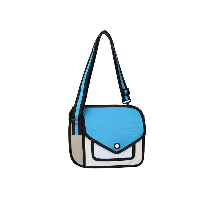 New 3D Drawing From Cartoon Comic Shoulder Bag Look Smart Be Cool Girl Blue 