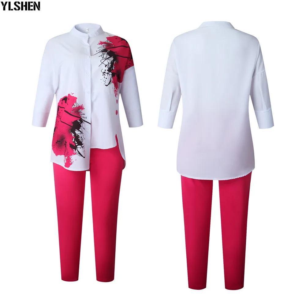 African Women Sets Print Long Sleeve Blazer T-shirt Pants Suits Office Lady Elegant 2 Piece Set Business Outfits Africa Clothing 14