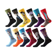 Мужские и женские хлопковые забавные носки с рисунками маслом, носки до колена, повседневные Праздничные Носки