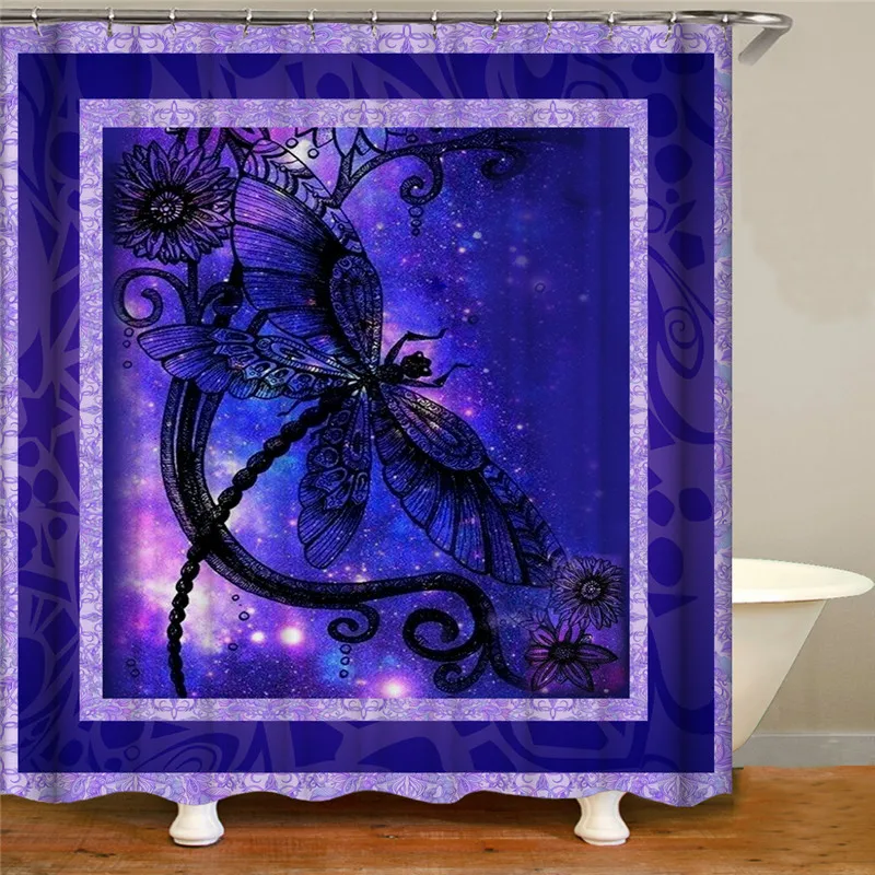 New colorful printed elephant butterfly pattern waterproof bathroom polyester high quality water shower curtain
