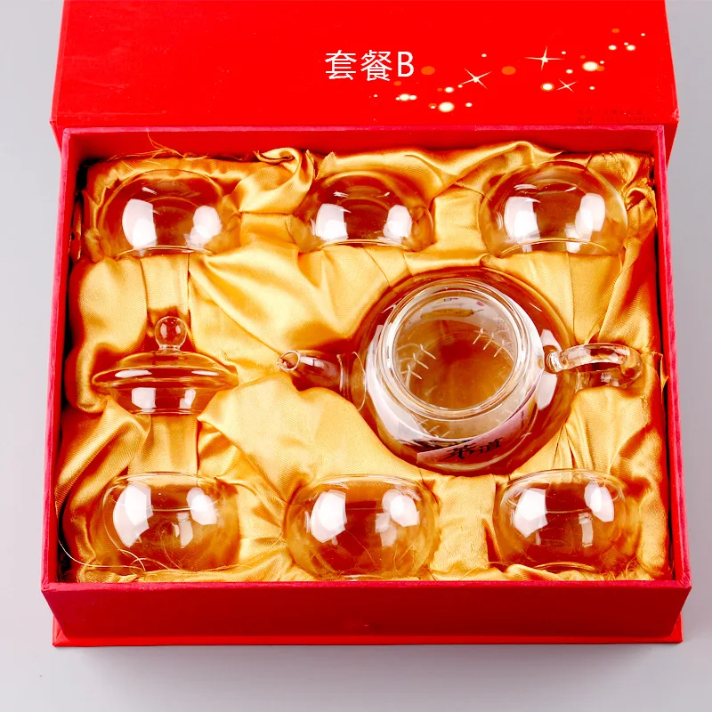 

Borosilicate Glass Tea Set Gift Flower Pot Set Heat-Resistant Filter Tea Kung Fu Tea Cup Set Customizable