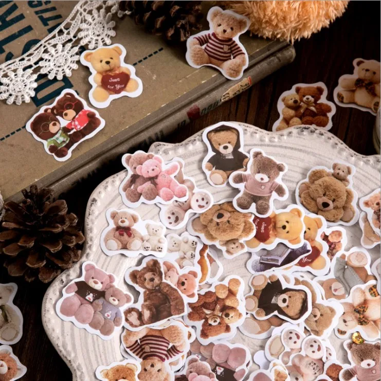 

46pcs per lot DIY Sealing Sticker Scrapbook Album Cartoon Cute Bear Diary Handbook Suitcase Decoration Birthday Gift Children