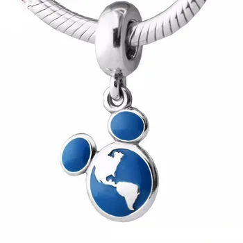

Vacation Club Silver 925 Original Charms for Women Bracelets DIY Blue Enamel Mouse Pendant Charms for Jewelry Making Travel Map