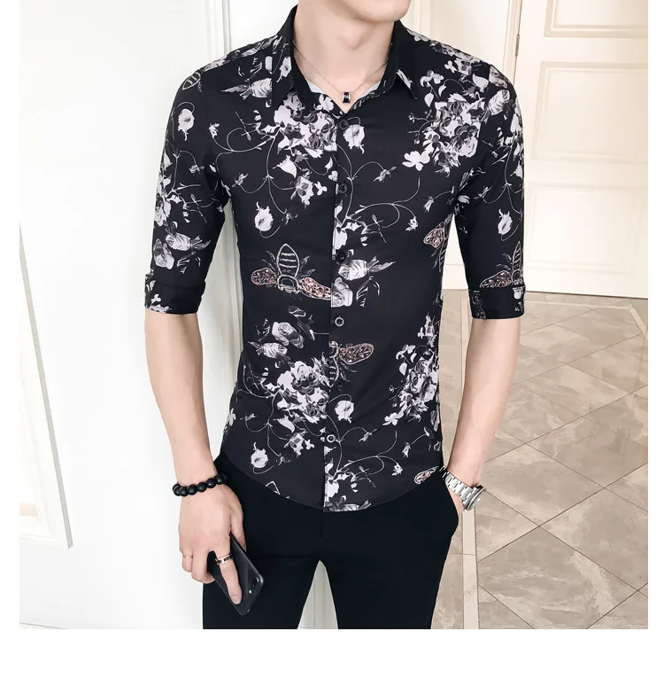 Брендовая рубашка с принтом, мужская рубашка с коротким рукавом, Camisa Masculina, повседневная Облегающая рубашка, летняя уличная одежда, новые мужские Клубные рубашки Social Camisas