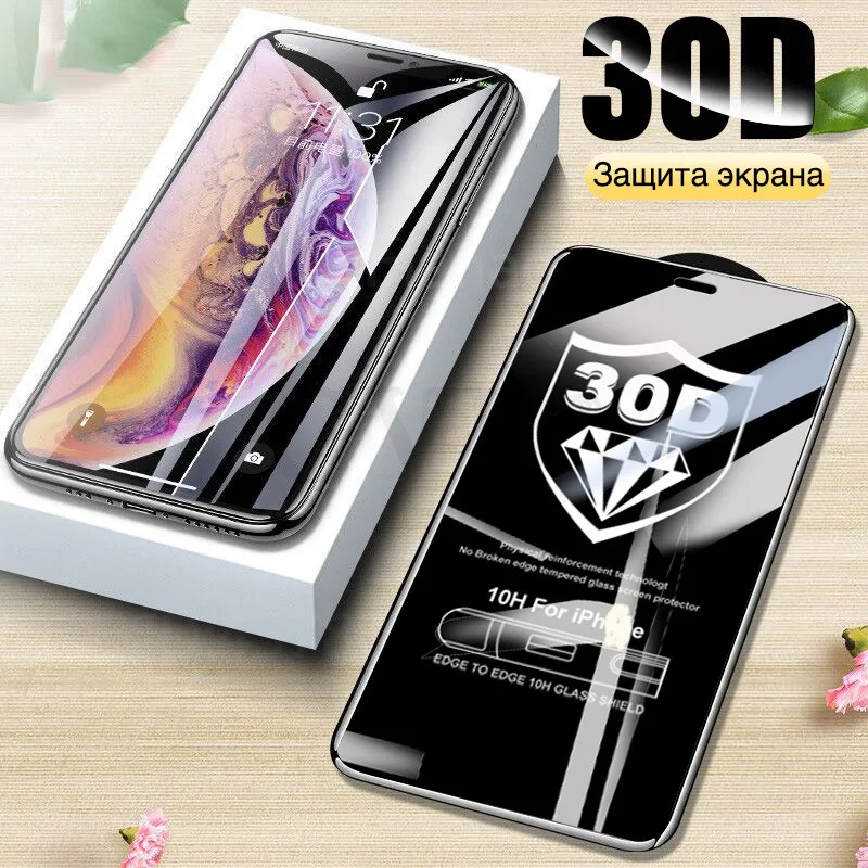 30D защитное стекло с закругленными краями для iPhone 7 8 6 Plus, закаленное защитное стекло для iPhone 11 Pro X XR XS Max, пленка