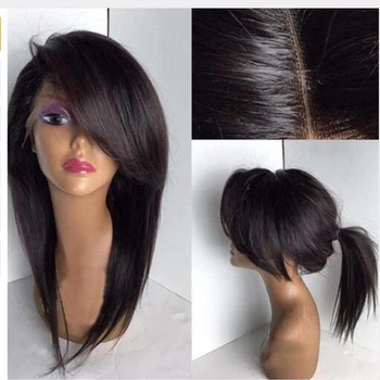 

Eversilky Silky Straight 13x6 Lace Front Human Hair Wig with Side Bangs Full Lace Wig Brazilian 360 Lace Frontal Fringe Wigs