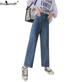 

Autumn New Straight Loose High Waist Jeans Women Cotton Soft Mopping Thin Slimming Casual Denim Trousers Women's Clothing