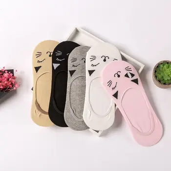 

Cute Cat Cotton Bamboo Fiber Boat Socks For Girls Women Low Ankle Female Socks Comfortable Invisible Solid Color Girl Boy Hosier