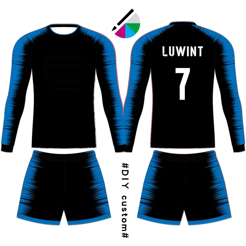 black and blue ODM custom long sleeve goalkeeper jersey Soccer Goalkeeper Training Jerseys - Цвет: black and blue
