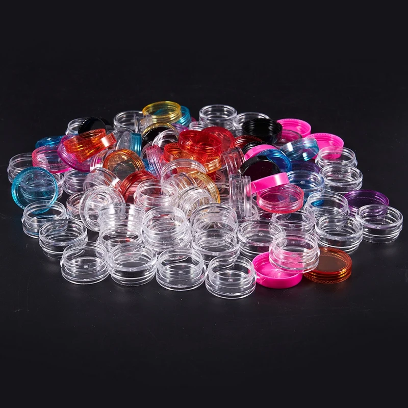 ABVP 50 Pieces Plastic Pot Jars Empty Cosmetic Container with Lid for Creams Sample Make-up Storage, 5 g, 10 Colors
