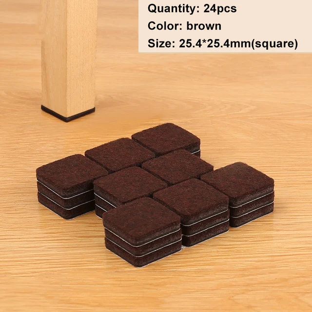 Felt Pads Furniture Feet Protector 5mm Square Table Chair Leg Stickers Cover Mats Wood Floor Protectors Bottom Anti-Slip Pads 25.4-25.4mm 24pcs