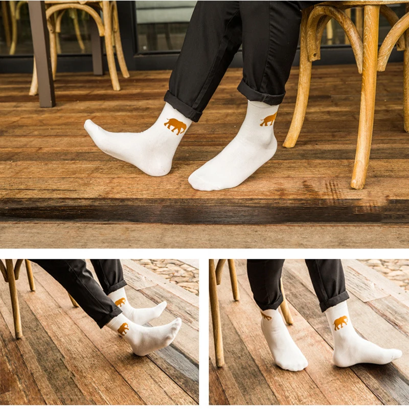 3pair=6pcs Men Casual Cotton Socks Fashion Pattern Print Crew Sock Soft Breathable Funny Sock for Autumn Winter Solid Color Sock