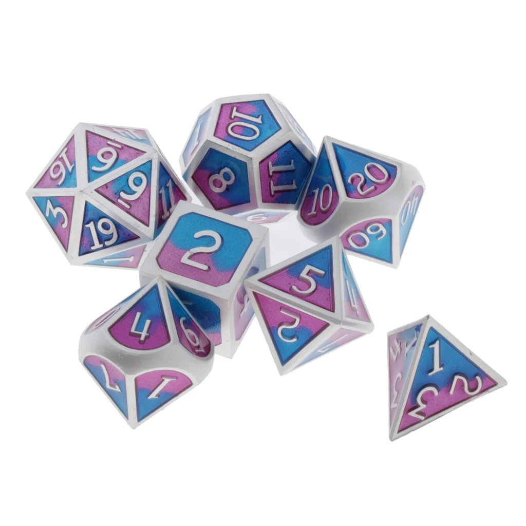 7pcs Embossed Metal Multi-sided Polyhedral Dice Set for Dungeons and Dragons Dice MTG DND RPG Table Games Board Game D20 D12 Set