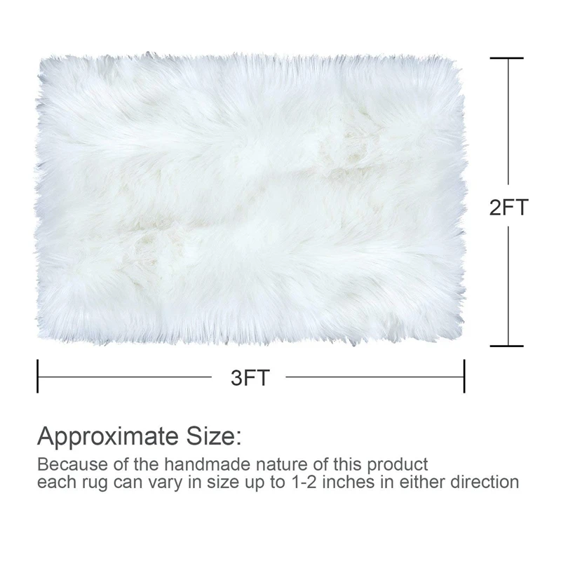 Super Soft Faux Fur Sheepskin Area Rug Shaggy Silky Plush Carpet White