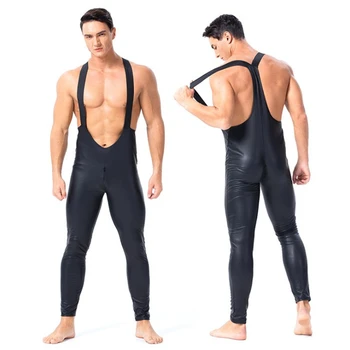 

Sexy Men Lingerie Singlet Latex PU Bodysuit Leather Teddy Bodysuit Jumpsuit Club Nightwear Sexy Costumes Lingerie Men
