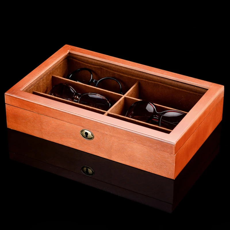 Big deal Wooden 6 Grids Glasses Storage Box Sunglasses Storage Organizer Eyeglasses Display Organizer Jewelry Box with Cover