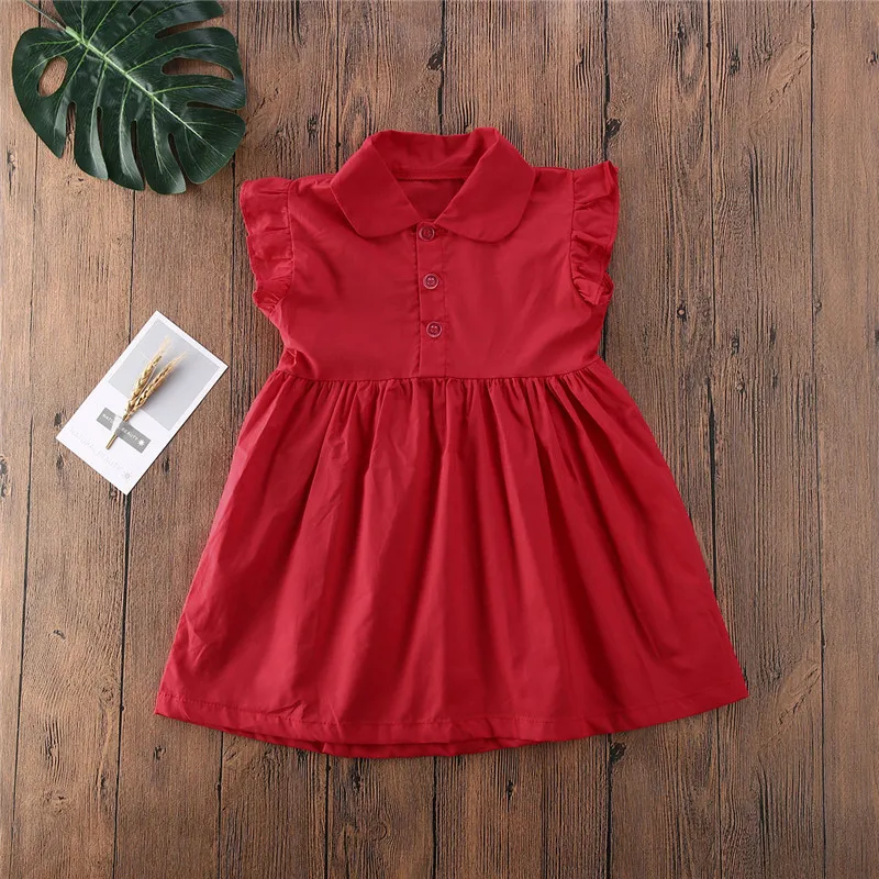 

Kids Dresses For Girls Clothing Solid Red Long Sleeve Casual School Wear Girl Dress Vestido Infantil 1-6 Years
