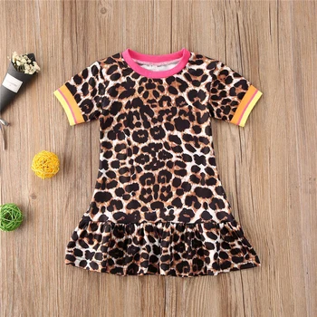 

Kids Girl Dress Child Ruffles Short Sleeve Leopard Casual Dress Sundress 1-5T