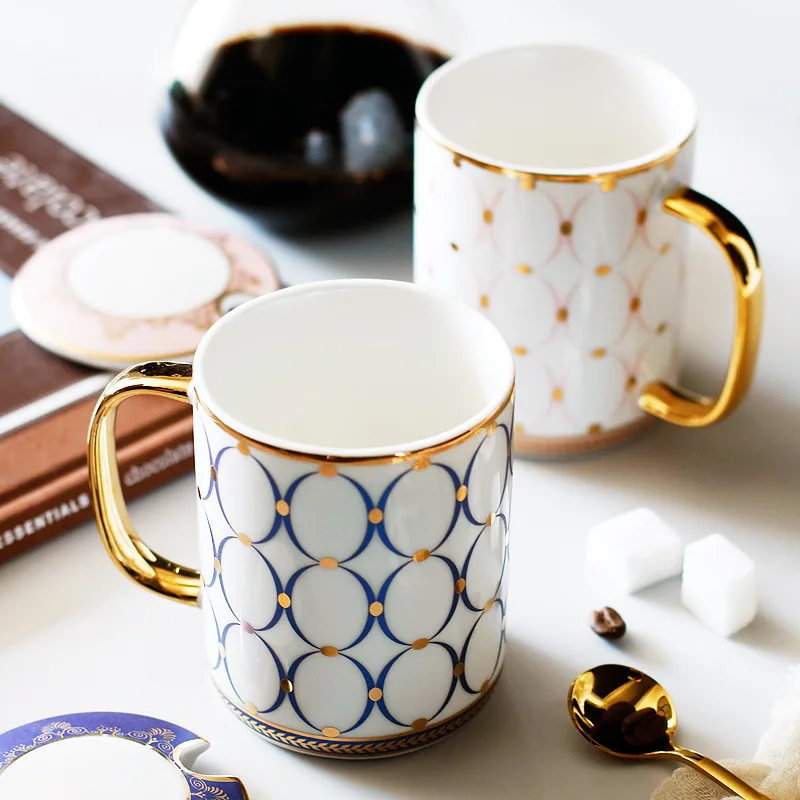 Light Luxury Ceramic Mug European-style Ceramic Cup Large Capacity Water Glass Golden Ceramic Couple Coffee Milk Cup Teacup