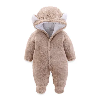 

2020 Autumn Winter Newborn Baby Rompers Hooded Thick Warm Baby Girls Jumpsuit Toddler Boys Overalls Infant Fleece Outfit