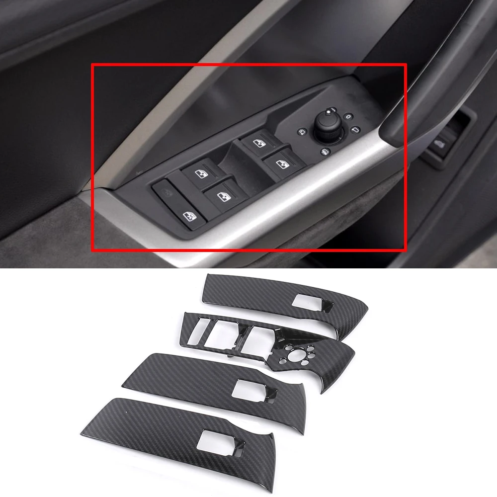 

Для Audi Q3 2019 2020 ABS матовое углеродное волокно LHD автомобильные аксессуары стеклоподъемник панель управления переключателем крышка отделка