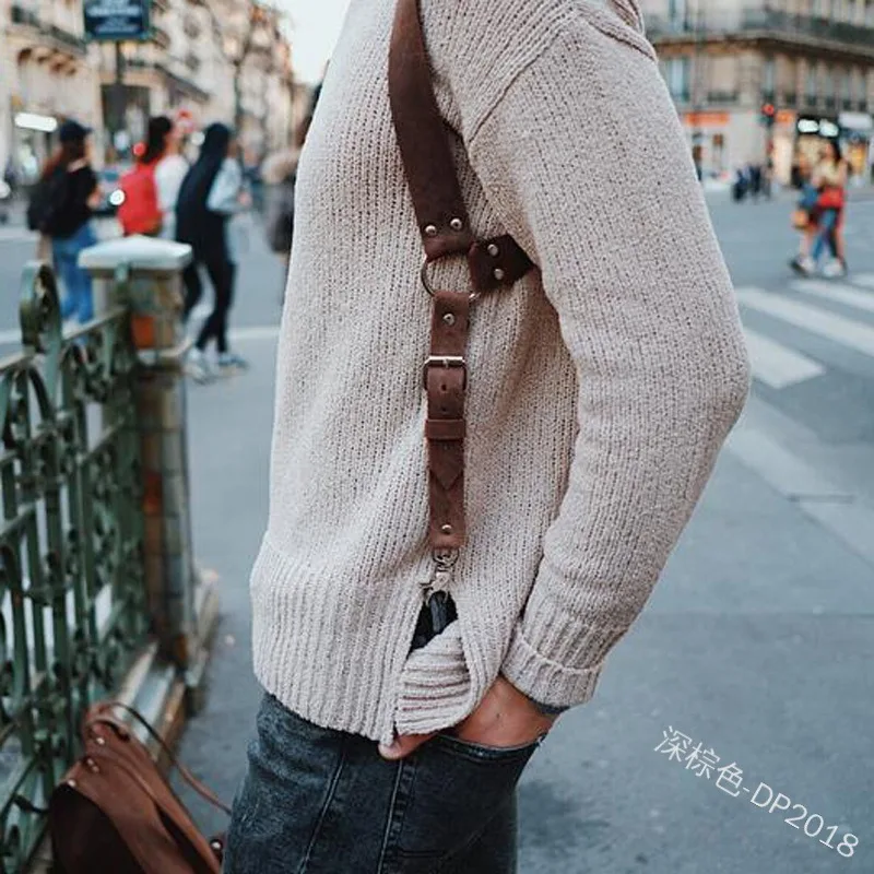 Medieval Festival Vintage Leather Jeans Brace Suspender Men Adjustable Body Chest Harness Shoulder Belt Strap Cosplay Accessory