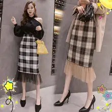 Сетчатые Лоскутные клетчатые юбки с запахом и высокой талией Saias Longas Casuais Ретро офисные юбки женские элегантные юбки Famale